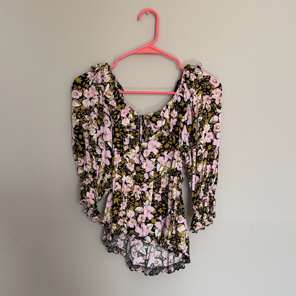 Free People Floral Blouse - Pink and Black
